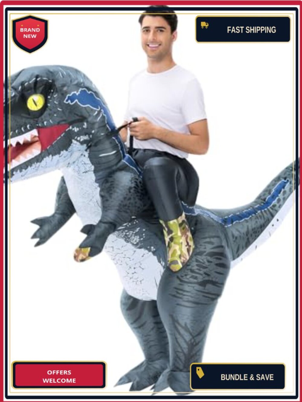 Inflatable Raptor Costume Adult Blow Up Dinosaur Suit Ride On